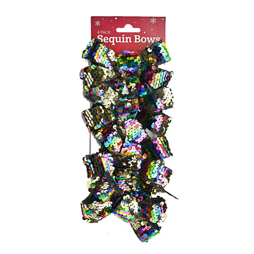 Multicoloured Sequin Christmas Bows 4 Pk Christmas Decorations FabFinds   