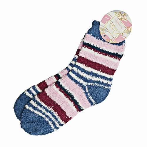 Love To Laze Ladies Stripe & Heart Snuggle Socks Assorted Styles Snuggle Socks FabFinds Blue and Pink Stripes  