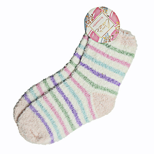 Love To Laze Ladies Stripe & Heart Snuggle Socks Assorted Styles Snuggle Socks FabFinds White and Pastel Stripes  