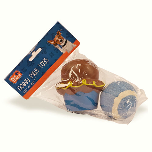 Squeaky Cupcake & Ball Dog Toy 2 Piece Pack Dog Toys Pet Touch   