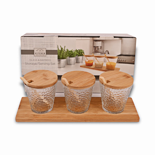 Woolf & Baker Glass & Bamboo Lid 3 Piece Storage/Serving Set Kitchen Accessories Woolf & Baker   