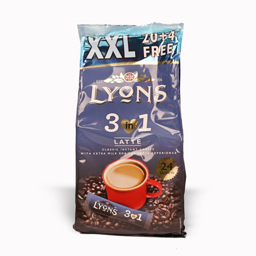 Lyons 3 in 1 Latte Classic Instant Coffee Sachets 24 Pk