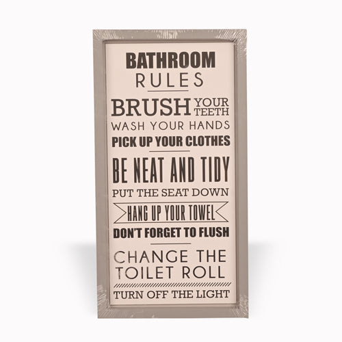 Bathroom Rules Plaque Grey Frame Pick Up Your Clothes Home Decoration FabFinds   