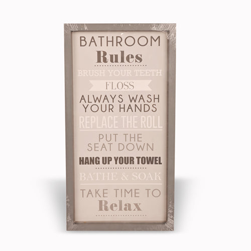Bathroom Rules Plaque Light Grey Frame Floss Home Decoration FabFinds   