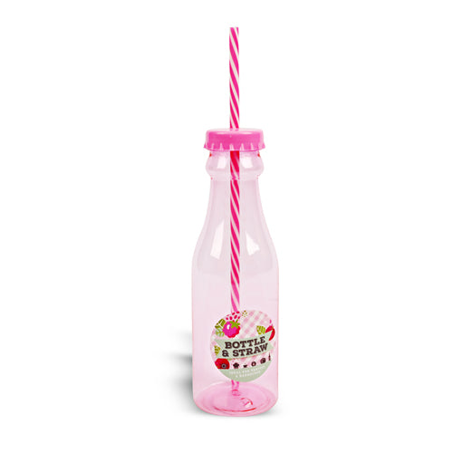 Picnic Bottle & Straw Assorted Colours Water Bottle FabFinds Pink  