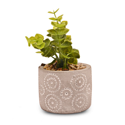 Circle Patterned Grey Pot Artificial Green Leaf Plant Artificial Trees FabFinds   