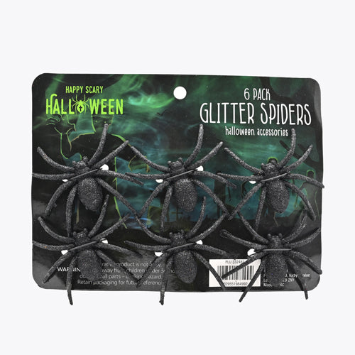 Happy Halloween Glitter Spiders 6 Pack Assorted Colours Halloween Decorations FabFinds Black  