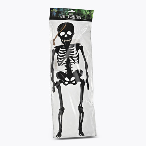 Halloween Hanging Glitter Skeleton Decoration Assorted Colours L51cm Halloween Decorations FabFinds Black  
