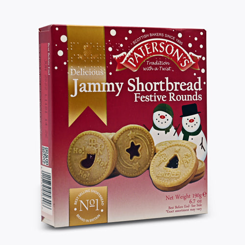 Paterson's Jammy Shortbread Festive Rounds 190g Biscuits & Cereal Bars FabFinds   