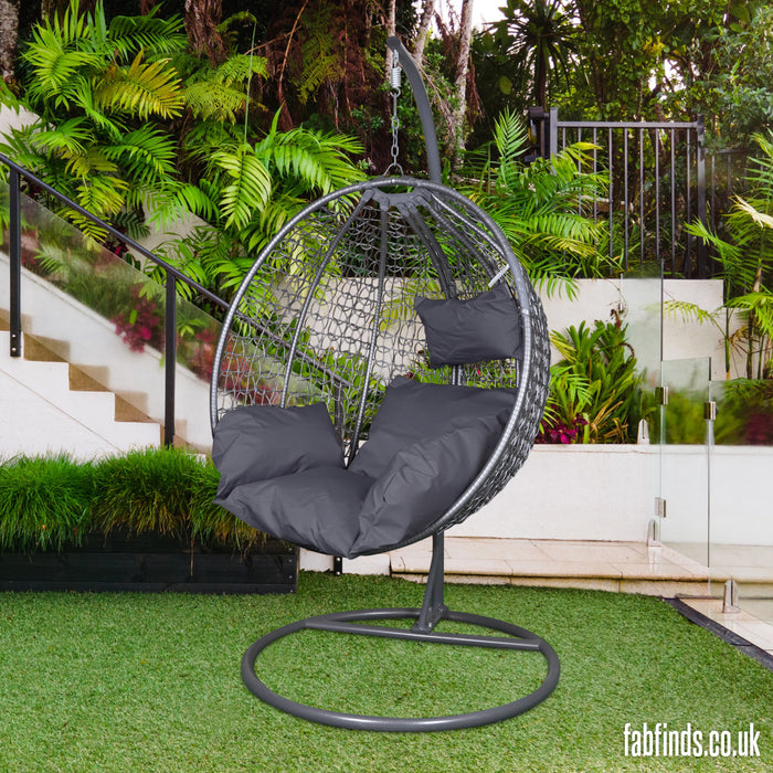 Orlando Grey Hanging Egg Chair 193cm Garden Decor FabFinds   