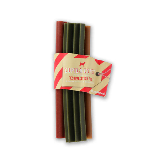 Rosewood Festive Rawhide Stick Trio Dog Treats 150g Christmas Gifts for Dogs Rosewood   