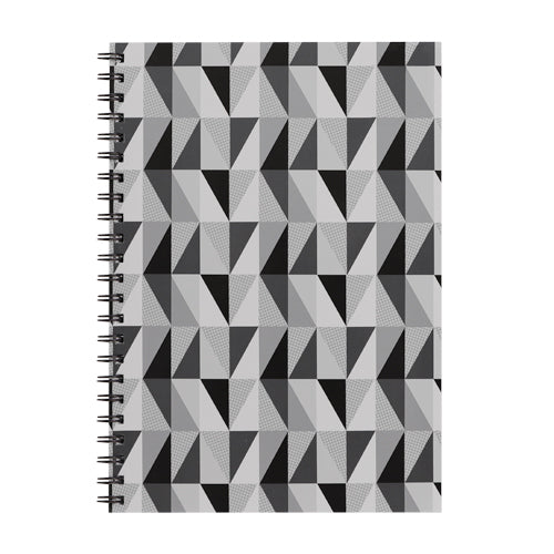 A4 Wiro Bound Lined Patterned Notebook Notebooks & Notepads FabFinds Grey Geometric  