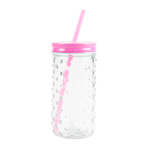 Bubble Mason Glass Jars Assorted Colours Drinkware FabFinds Pink  