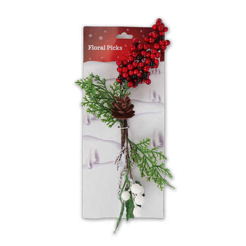 10 Pack Artificial Christmas Picks Assorted Red Berry Picks Stems Faux Pine Branches Spray with Pinecones Apples Holly Leaves for Christmas Floral