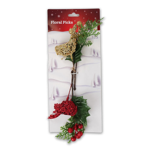 Berry and Robin Christmas Picks 2 Pack Assorted Designs Christmas Garlands, Wreaths & Floristry FabFinds Robin  