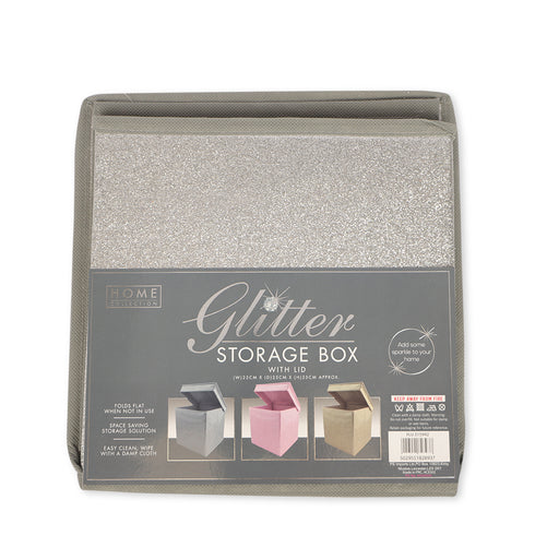 Home Collection Glitter Storage Box With Lid Silver Storage Boxes FabFinds   