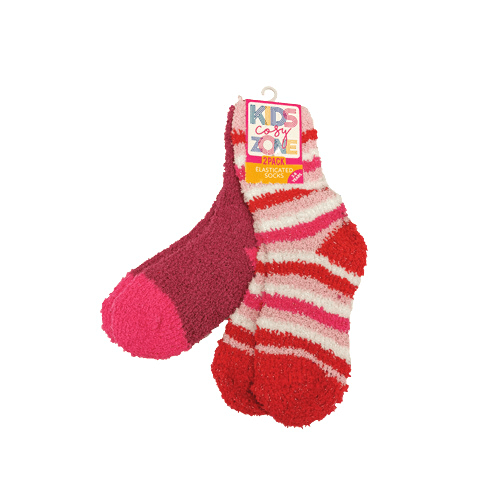 Girl's Cosy Snuggle Socks Pink & Red Twin Pack 3-8yrs Kids Snuggle Socks FabFinds   