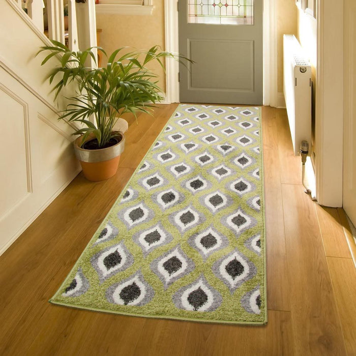 Runner Rug Geometric Pattern Green Geometric Pattern Runner 57 x 200cm — FabFinds