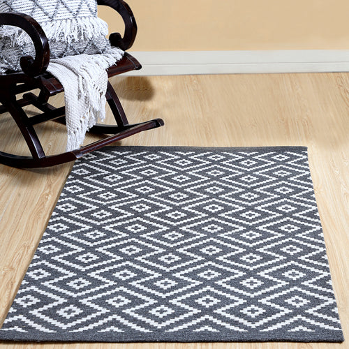 Coloroll Wool Blend Indoor & Outdoor Diamond Woven Rug 100 x 150cm Rugs Coloroll Grey  