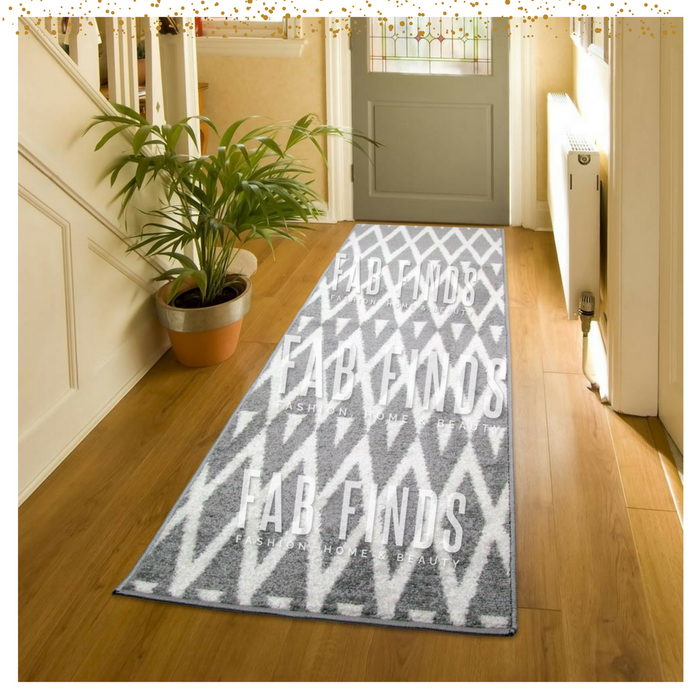 Geometric Runner Pattern Grey Geometric Pattern Runner 57 x 200cm — FabFinds