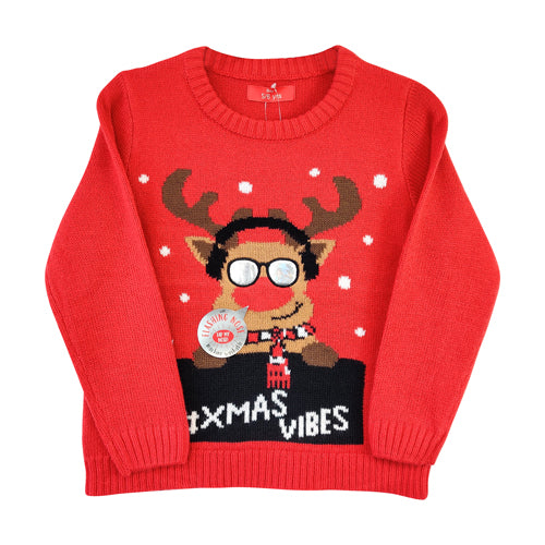 Boys Red Reindeer Christmas Jumper — FabFinds - Main Image