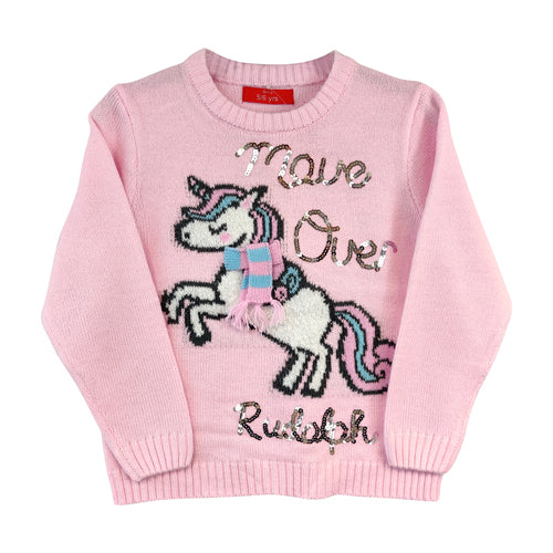 Girls Pink Unicorn Knit Christmas Jumper Kids Jumpers FabFinds   