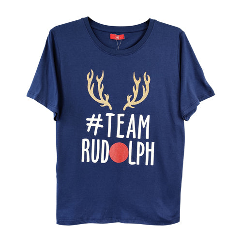 Ladies Blue Rudolph Christmas T-Shirt T-Shirts FabFinds   