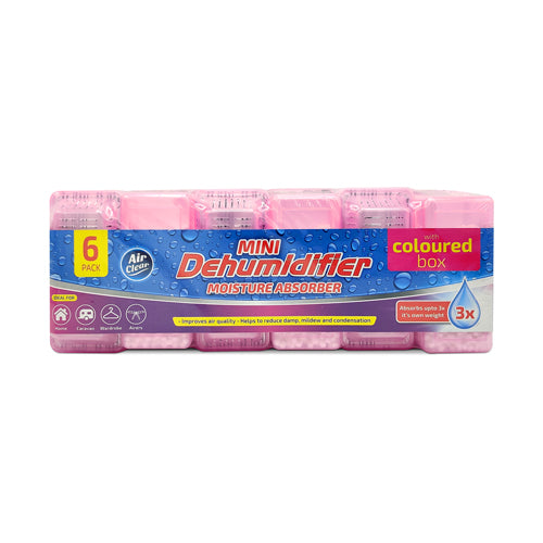 Mini Dehumidifier Moisture Absorber Coloured Box 6 Pack Assorted Colours Air Fresheners & Re-fills Air Clear Pink  