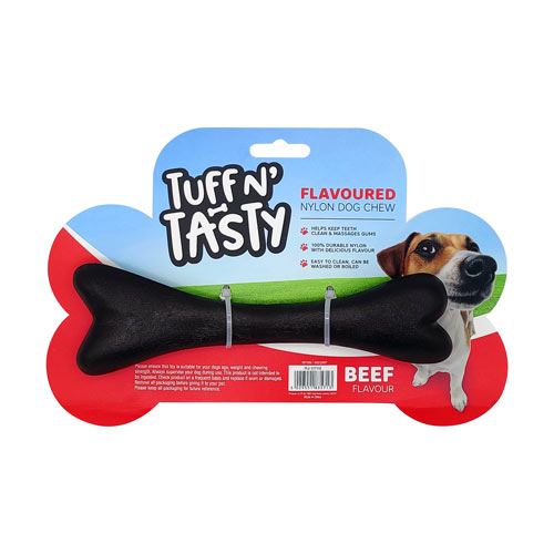 Tuff 'n' Tasty Flavoured Nylon Bone Chew Toy 19cm Dog Toys FabFinds Dark Beef  