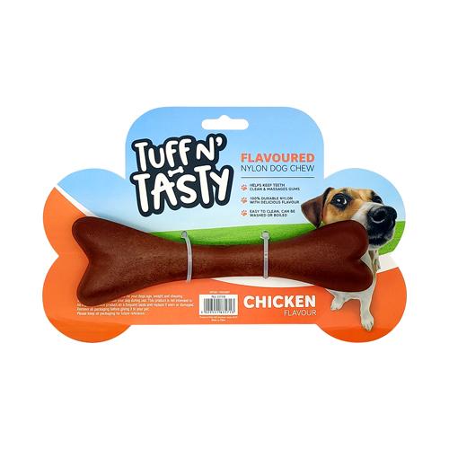 Tuff 'n' Tasty Flavoured Nylon Bone Chew Toy 19cm Dog Toys FabFinds Brown Chicken  