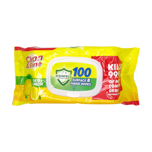 Clean & Shine Fresh Lemon Surface & Hand Wipes 100 Pack Cleaning Wipes Clean & Shine   