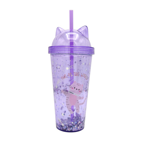 Astronaut Glitter Cat Travel Water Bottle With Straw Water Bottle Dunnes   