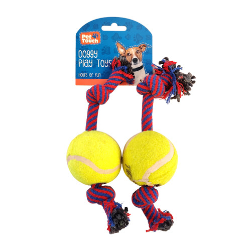 Pet Touch Rope Dog Toy With Ball 2 Pack Dog Toys Pet Touch Yellow/ Red Rope  