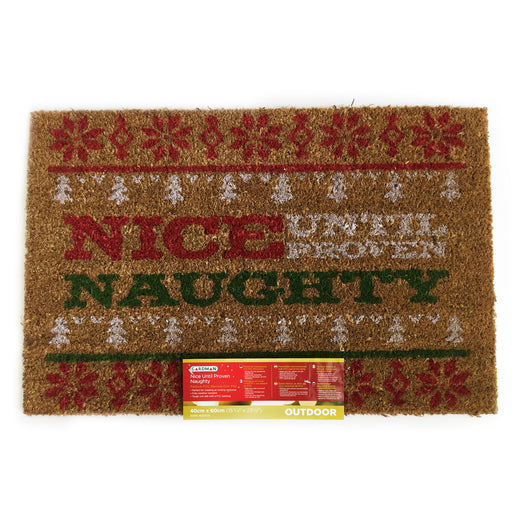 Gardman PVC-backed Nice Until Proven Naughty Xmas Welcome Mat Door Mat FabFinds   