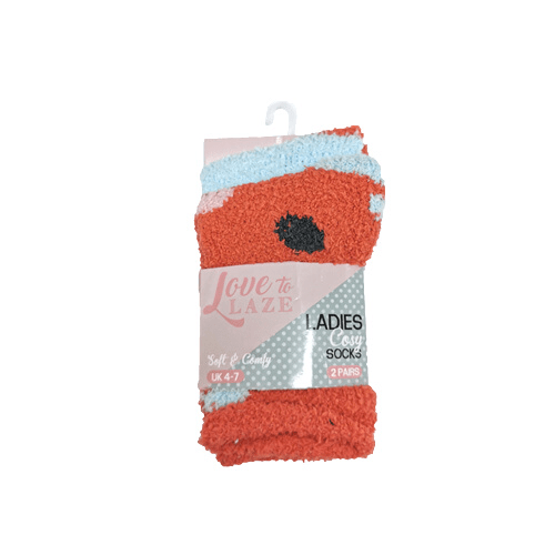 Women's Twin Pack Snuggle Socks Orange & Blue Patterned UK 4-7 Snuggle Socks FabFinds   