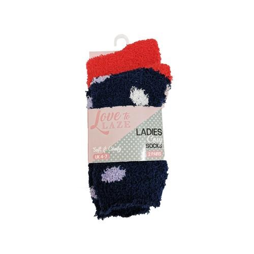 Women's Twin Pack Snuggle Socks Red & blue Patterned UK 4-7 Snuggle Socks FabFinds   