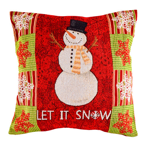 Red & Green Let It Snow Snowman Cushion 45cm x 45cm Christmas Cushions & Throws FabFinds   