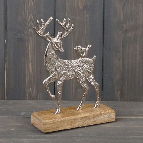 Christmas Metal Reindeer on Wooden Base 17cm Christmas Decorations FabFinds   