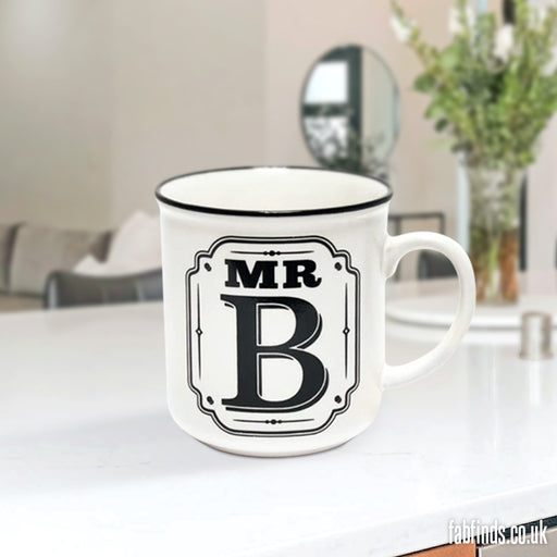 Mr B White and Black Alphabet Mug Mugs FabFinds   