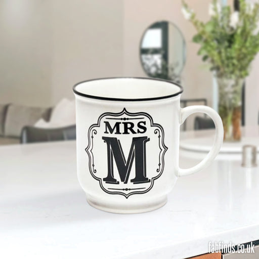 Mrs M White and Black Alphabet Mug Mugs FabFinds   