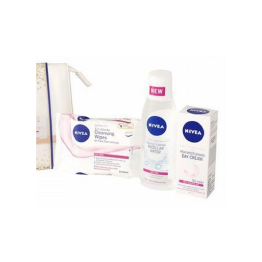 Nivea Daily Essentials Caring Skin Set with Cosmetic Bag 4 Piece Skin Care Gift Set nivea   