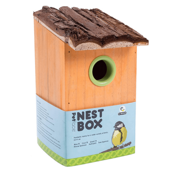 Petface Nest Box with Bark Roof Beige Bird Boxes Petface   