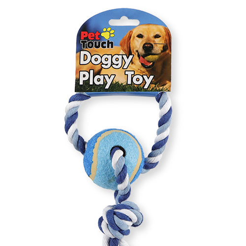 Pet Touch Doggy Play Toy Tennis Ball and Rope with Knot Dog Toys Pet Touch   