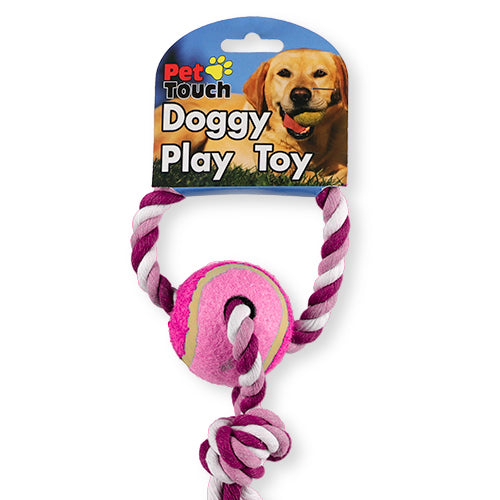 Pet Touch Doggy Play Toy Tennis Ball and Rope with Knot Dog Toys Pet Touch   