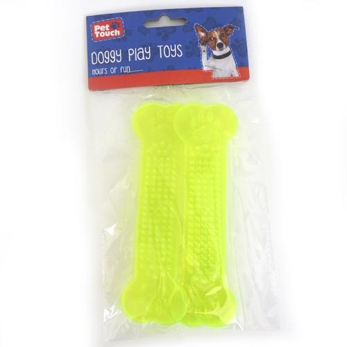 Pet Touch Hard Bone Doggy Play Toys Pack Of 2 Assorted Colours Dog Toys Pet Touch Yellow  