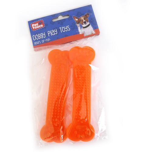 Pet Touch Hard Bone Doggy Play Toys Pack Of 2 Assorted Colours Dog Toys Pet Touch Orange  
