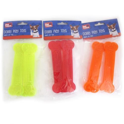 Pet Touch Hard Bone Doggy Play Toys Pack Of 2 Assorted Colours Dog Toys Pet Touch   