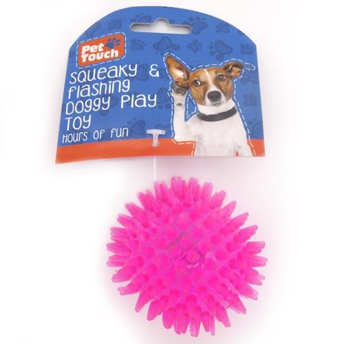 Pet Touch Squeaky & Flashing Doggy Play Toy Assorted Shapes & Colours Dog Toys Pet Touch Pink Ball  