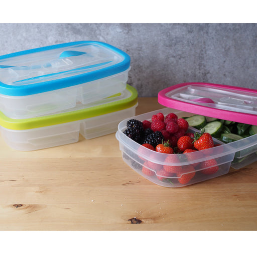 Duo Compartment Lunch Box with Cutlery Kitchen Storage FabFinds   