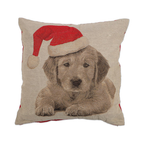 Puppy Santa Hat Christmas Cushion 45cm x 45cm Christmas Cushions & Throws FabFinds   